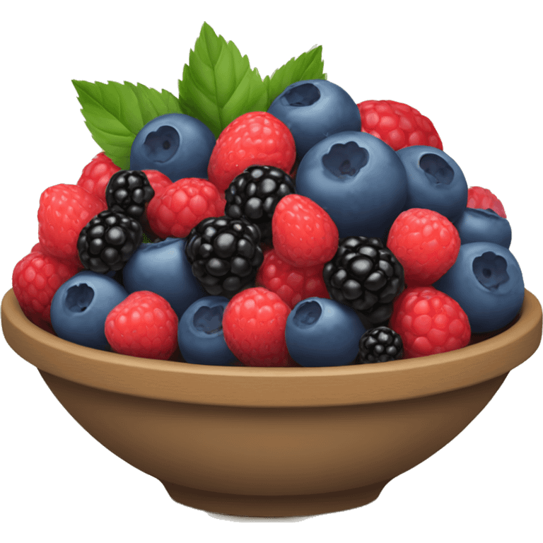 bowl full of blueberries, blackberries, strawberries and raspberries. emoji