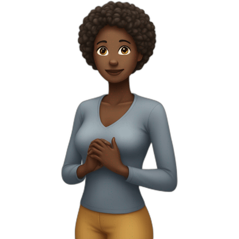 black african women standing with hands in shap of heart in front of her emoji