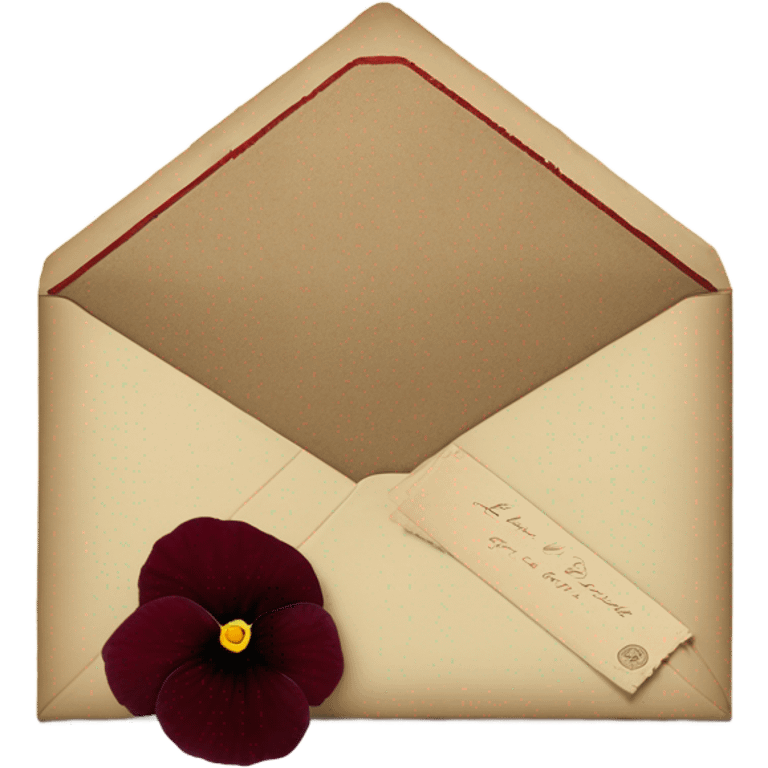 A vintage love letter with deep red pansies and a burgundy wax-sealed envelope
 emoji