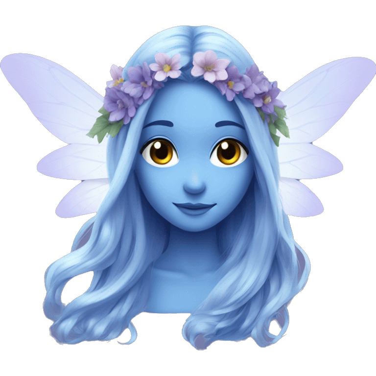 Beautiful, flower, fairy, blue, silver, purple, long hair, big wings emoji