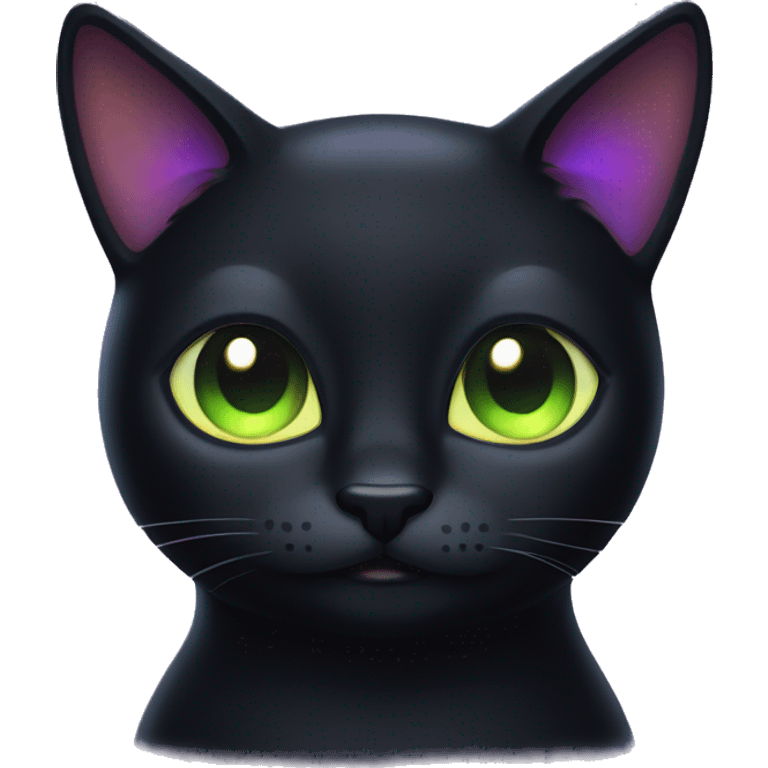 Black cat with glowing dark iridescent ears emoji