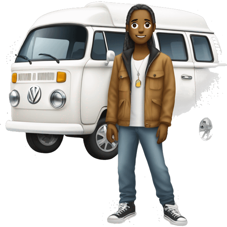 Hip white teenager with a Volkswagen camper van emoji