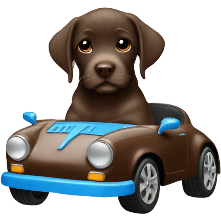 puppie chocolate labrador in a blue Porsche  emoji