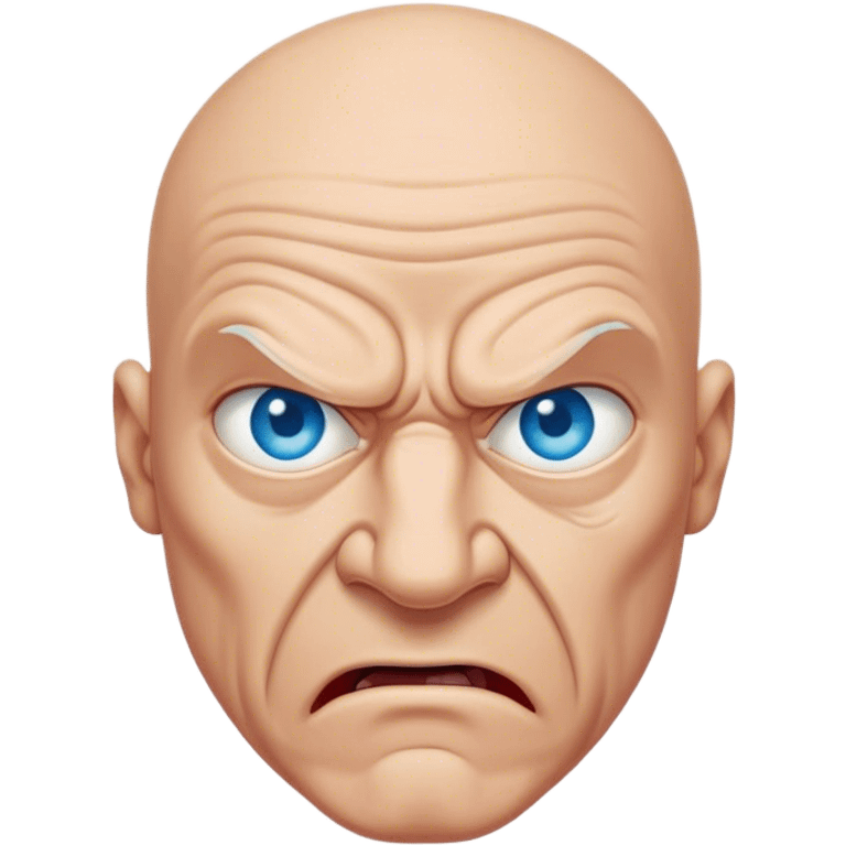 Angry bald man with wrinkles and blue eyes emoji