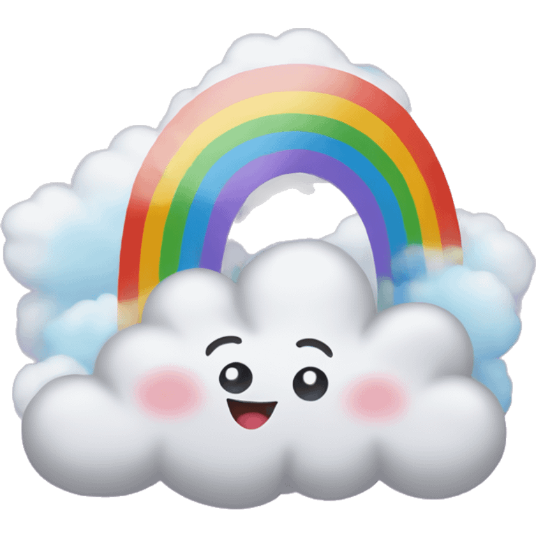 A rainbow cloud filled with cute joyful pride things emoji