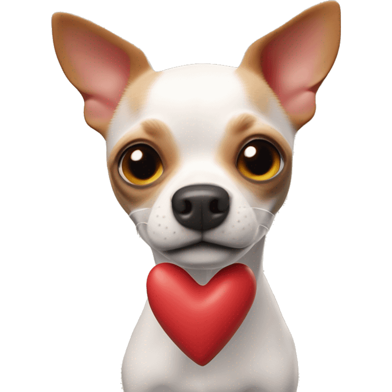 Perro cChihuahua sostiene corazón rojo, fondo blanco, claymation emoji