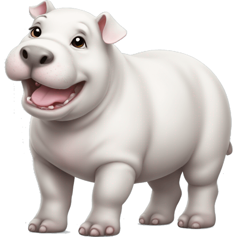 chubby white baby hippo dog with a belly emoji