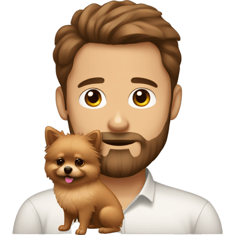 Bearded man brown hair hugging cream pomeranian emoji