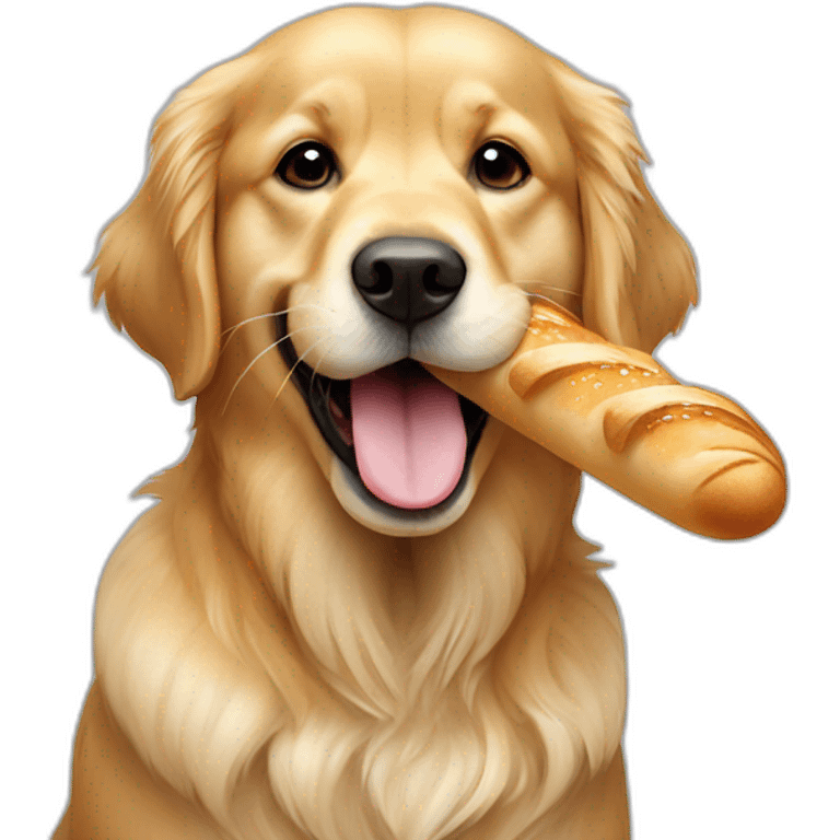 golden retriever holding a baguette in mouth emoji