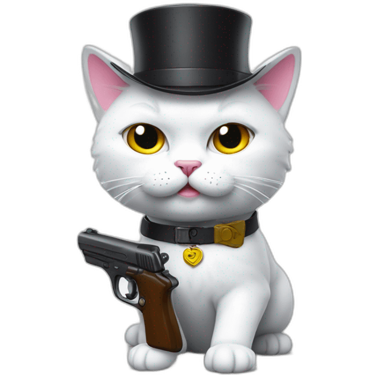 gay white cat with mustache angry pointing realistic toy gun a emoji