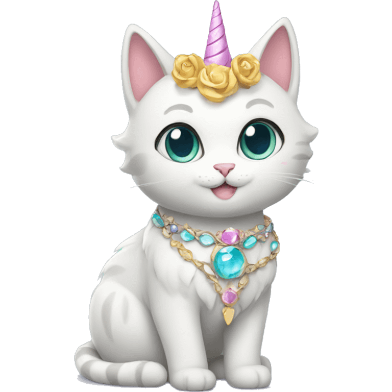 magical princess-cat with unicorn horn and necklace full body emoji