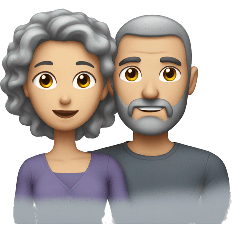 Muscular male with thinning hair and beard holding his wife with gray curly hair emoji