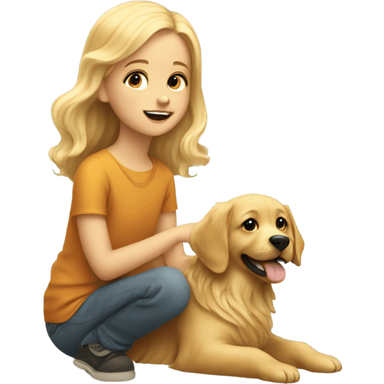 Blonde child riding golden retriever emoji emoji