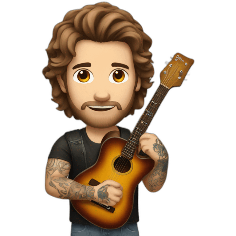 white rock star man with brown hair with tattoos with a guitar emoji