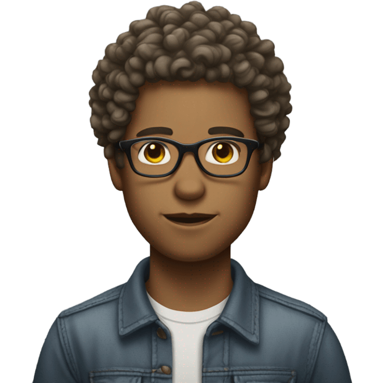 curly short messy hair with glasses male light sk emoji