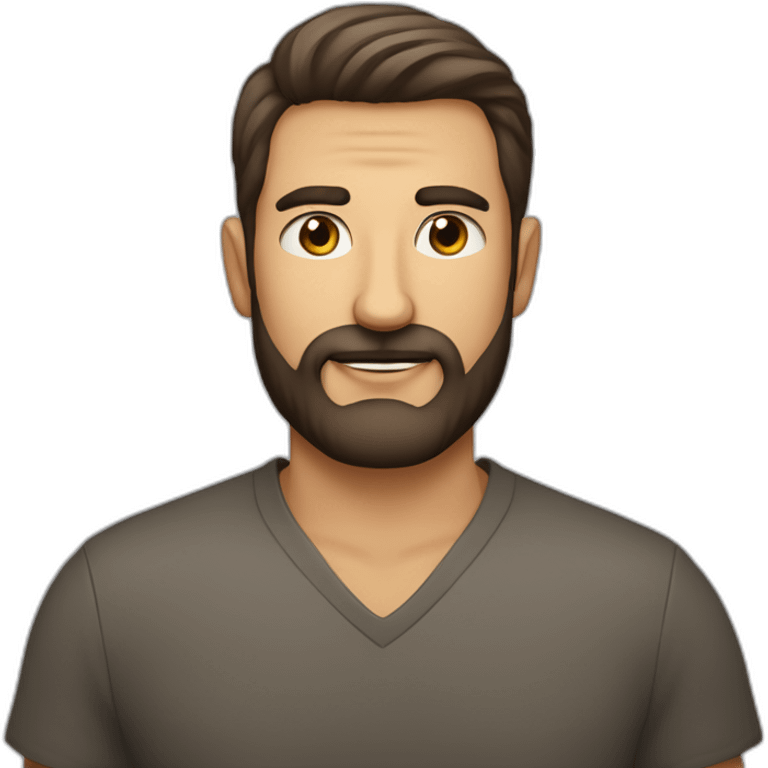 Hombre de 40 años pelo muy corto y barba recortada con los ojos marrones y una talla en la cabeza emoji