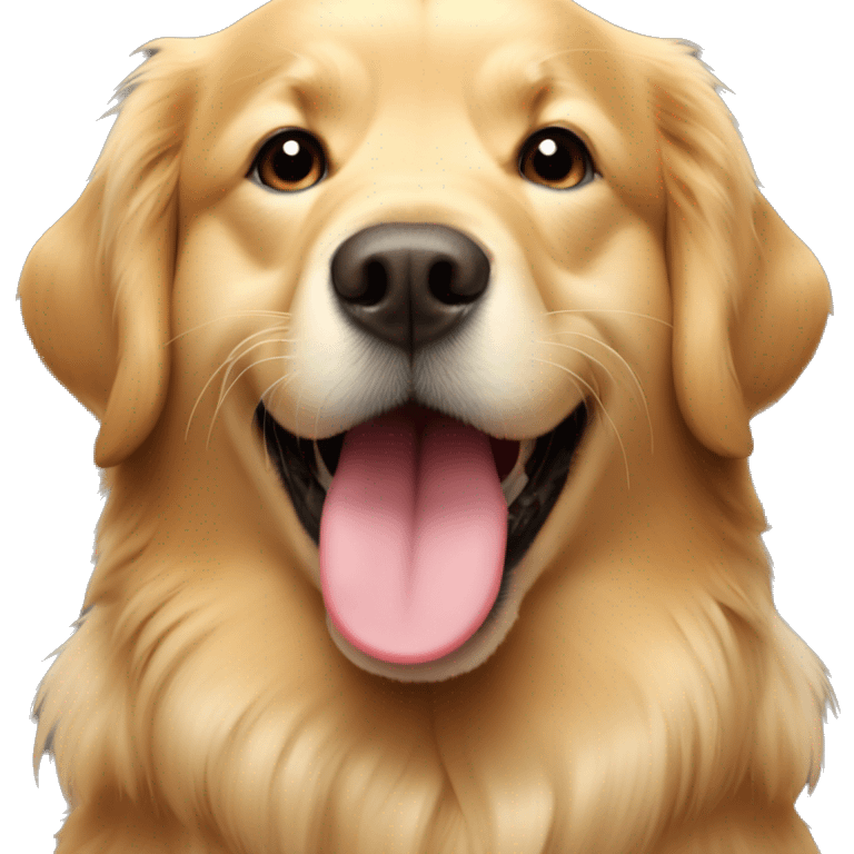 Golden retriever with chubby face and tounge emoji