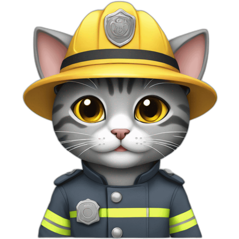 cute grey cat in a fireman uniform emoji