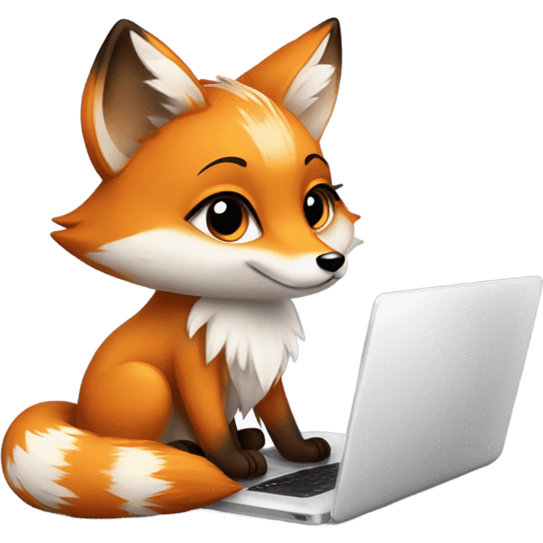 detailled kawaii fox on laptop emoji