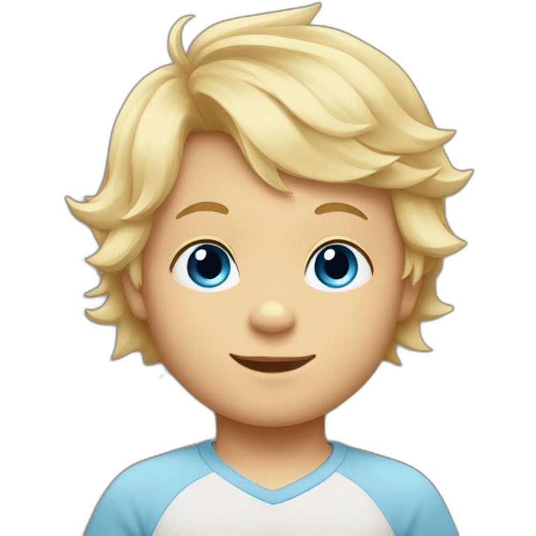 Baby boy with blond hair and blue eyes and a fox emoji