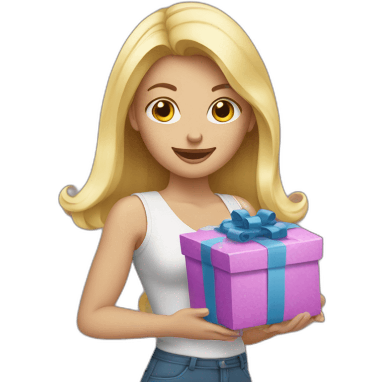 white blond woman opening gift emoji