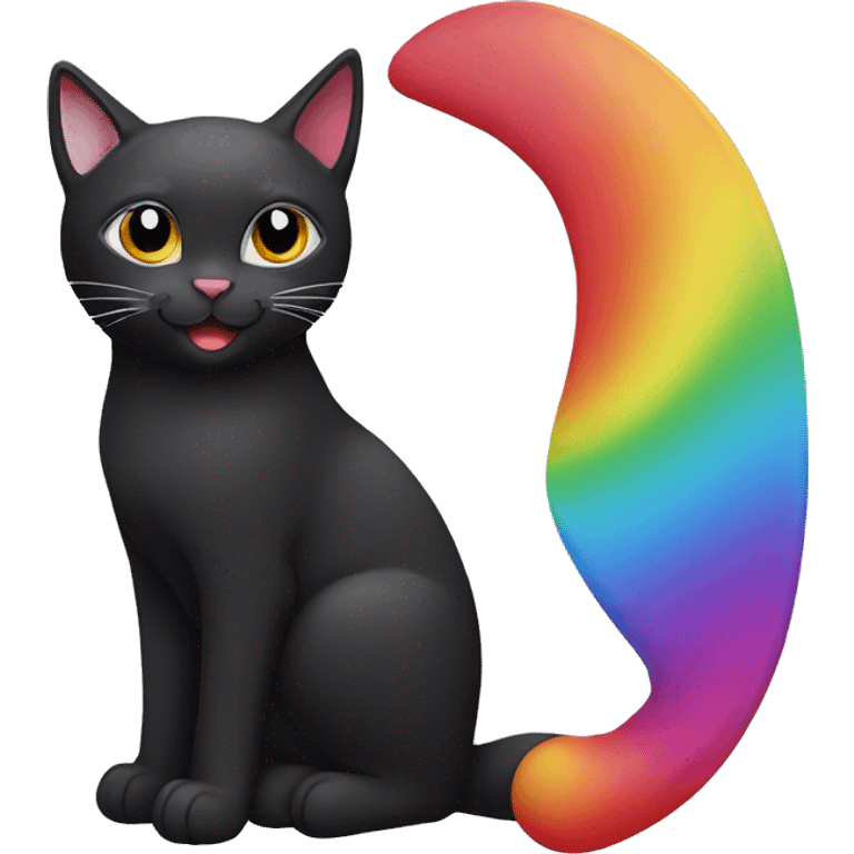 a black cat with a rainbow outline, it is wearing a red solid bandana around its neck emoji