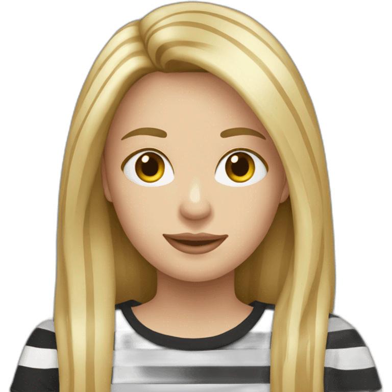 blond woman long hair black stripy t-shirt emoji