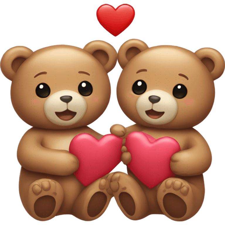 Two teddy bears holding hearts emoji