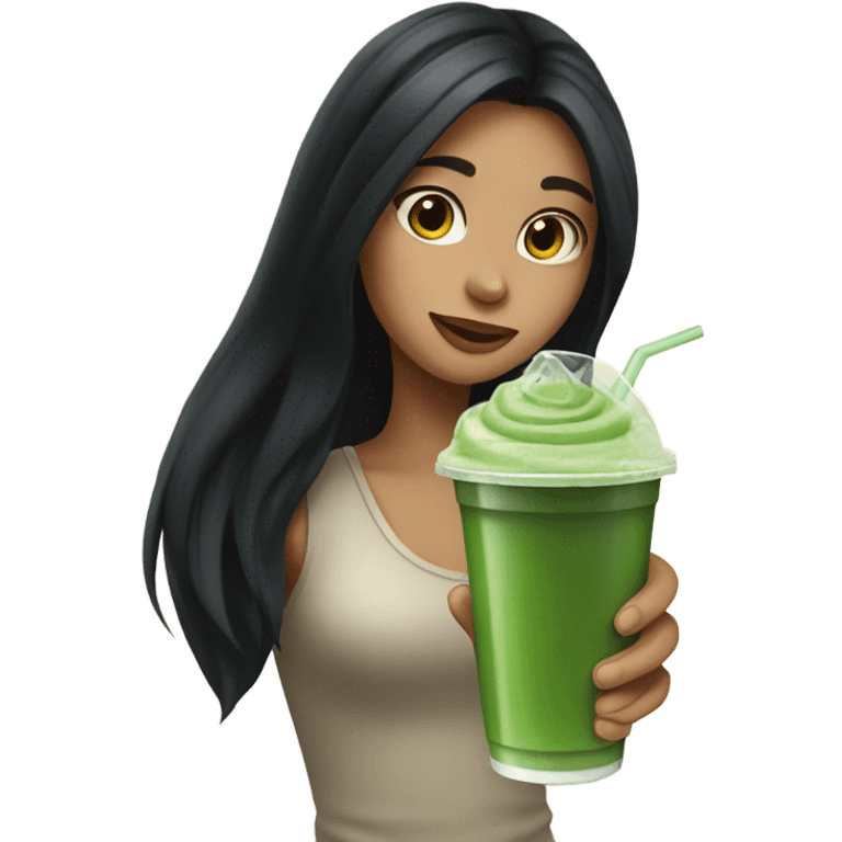 girl with long black hair and an iced matcha emoji