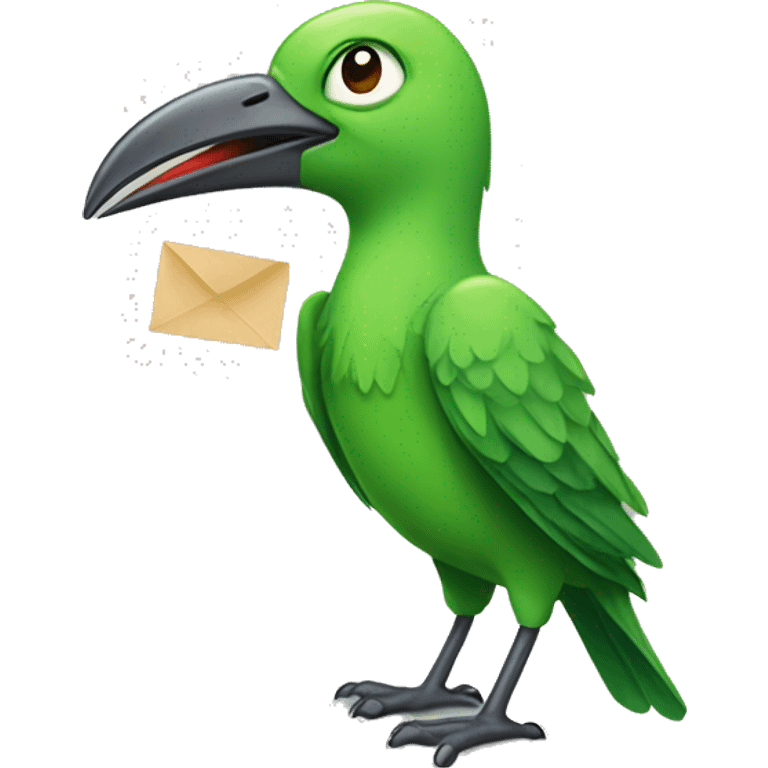 a green bird carrying the sticker with the words reached in its beak emoji