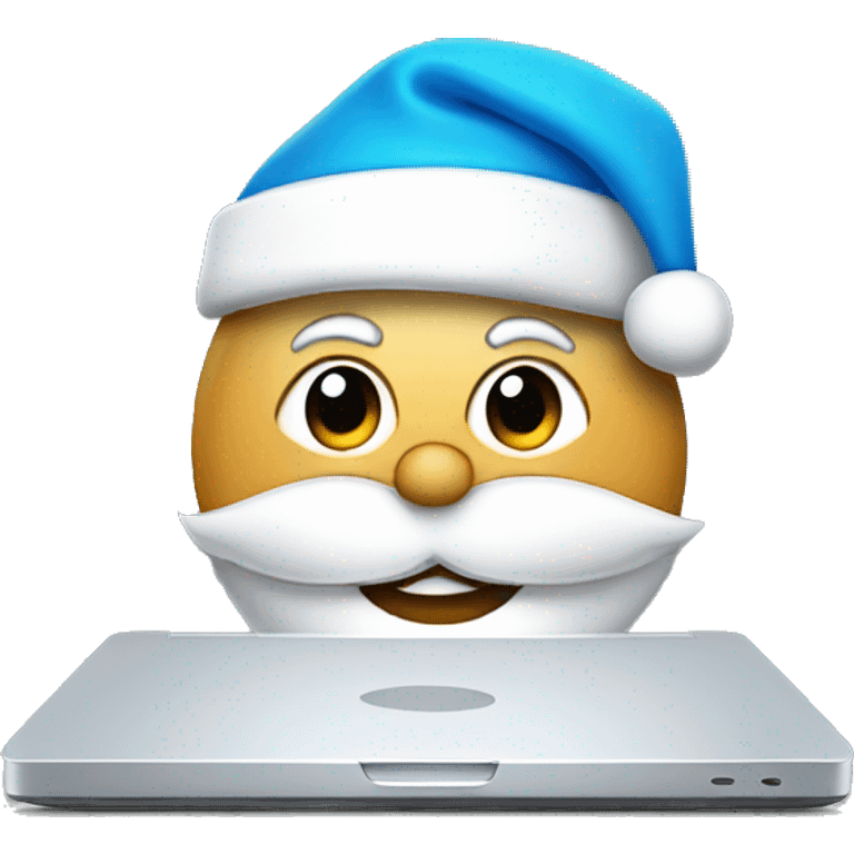 Laptop with blue Santa hat emoji