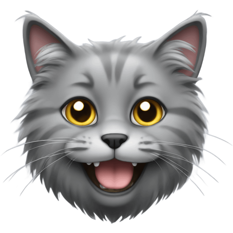 gray fluffy cat with only 1 tooth emoji