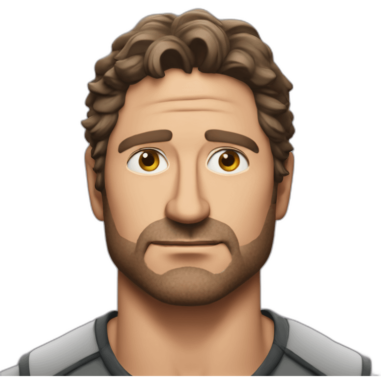 actor gerard butler serious cartoon wearing henley emoji