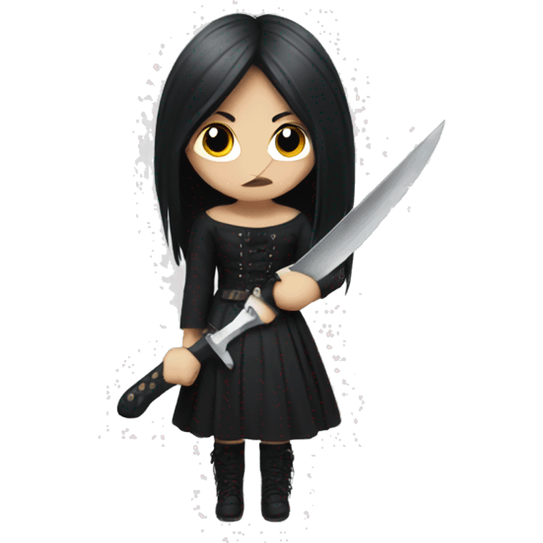 Gothic girl with long black hair and a knife  emoji