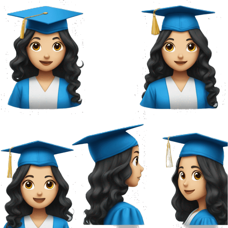 asian girl wearing blue graduation cap with long curly black hair emoji