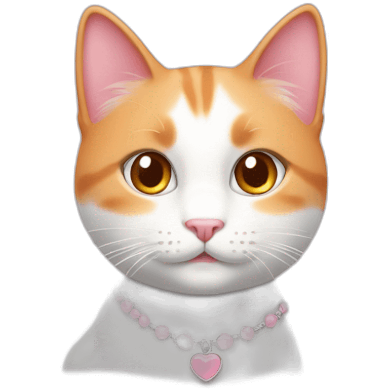 white orange cat cute with a small brown eyes and a paw pink necklace emoji