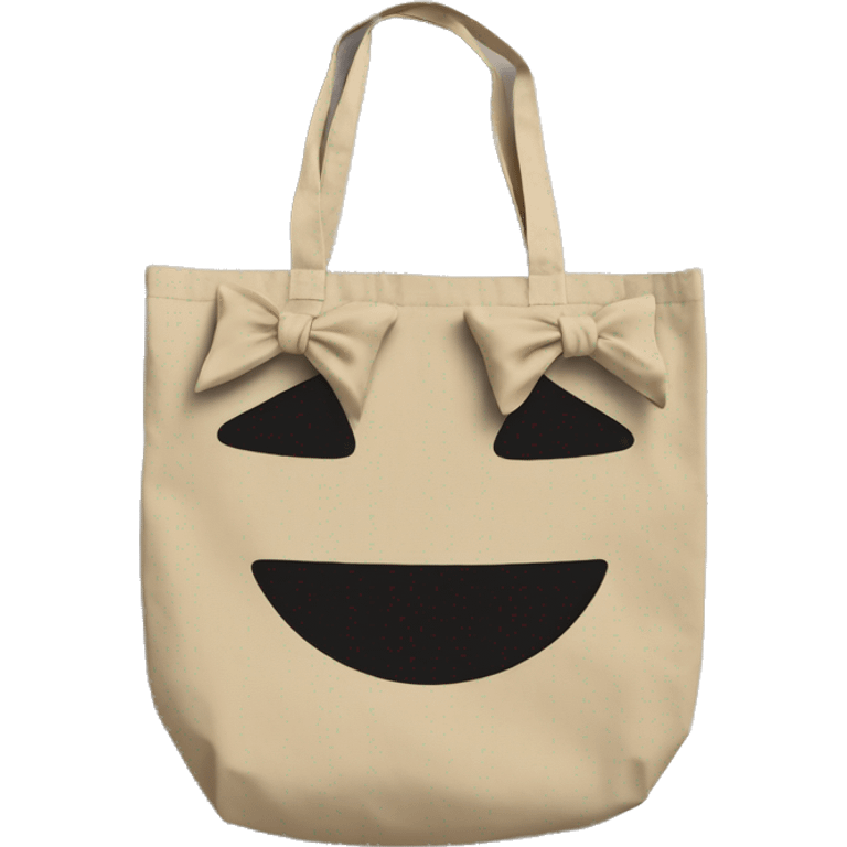 a sand color tote bag made with soft cotton with a bow on top emoji