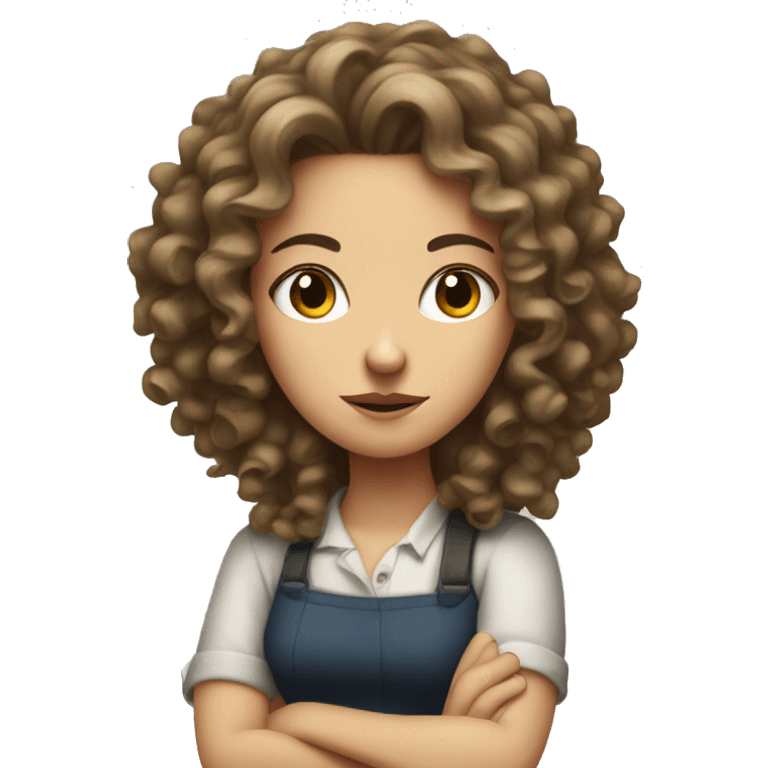 White girl with curly hair and a mad face with arms crossed emoji