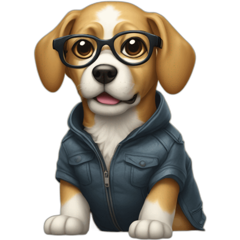 Chien avec une veste et des lunettes emoji