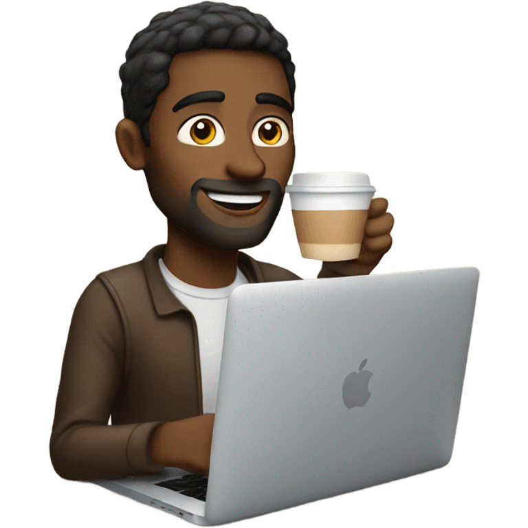 A guy drinking coffee and using his MacBook  emoji