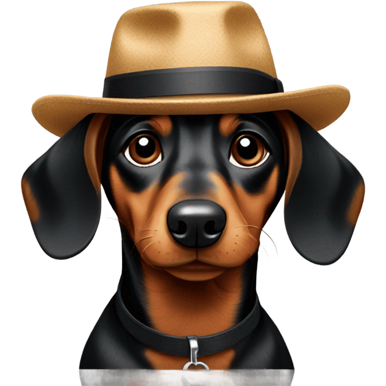 Black and brown weiner dog with a hat emoji