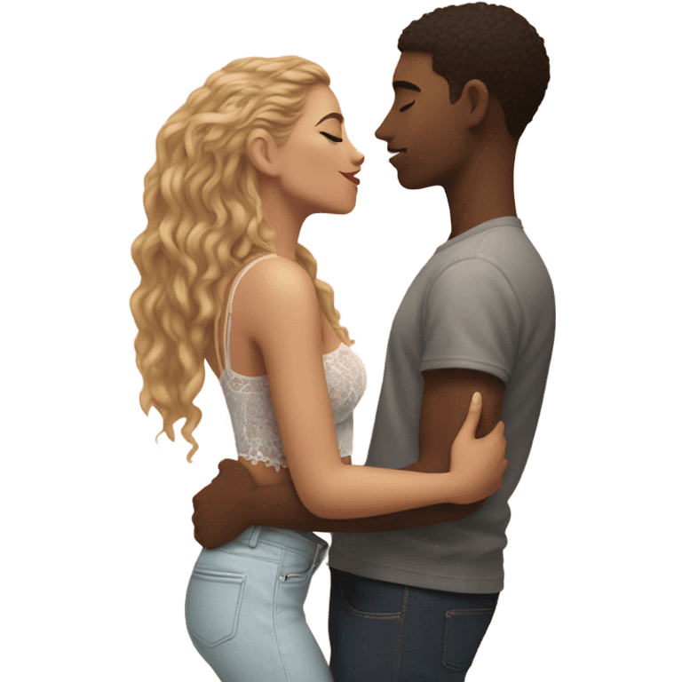 A girl wearing a Shakira lace up croc top and is kissing her boyfriend  emoji