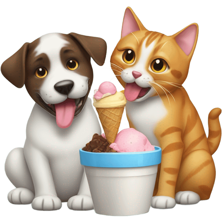 Dog and cat eating ice cream emoji