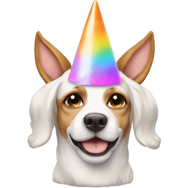 Dog wearing unicorn hat emoji