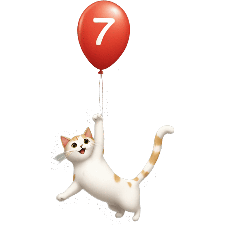 cat climbing on a balloon shaped like the number 7 emoji