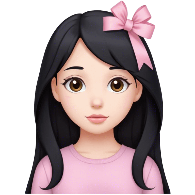 girl with long black hair with soft pink ribbon clip and soft pink clothes  emoji