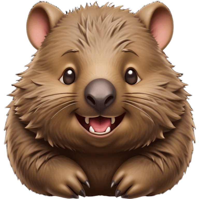 Cinematic Comical Wombat Portrait Emoji, Head tilted dramatically with an exaggeratedly amused expression, featuring a striking, glossy shaggy brown fur with bold textures and wide, expressive eyes filled with playful disbelief, Simplified yet hilariously expressive features, highly detailed, glowing with a slightly sassy glow, high shine, dramatic yet playful, stylized with an air of cheeky bush mischief, bright and endearing, soft glowing outline, capturing the essence of a spirited and over‐the‐top wombat, so meme‐worthy it feels like it could snort its way into internet fame instantly! emoji