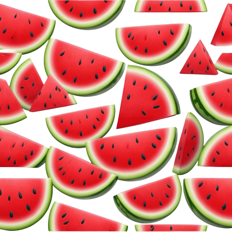 Cinematic juicy watermelon, thick slices revealing vibrant red interior, glossy and glistening with tiny black seeds, fresh and refreshing, soft glowing background, summer vibes. emoji