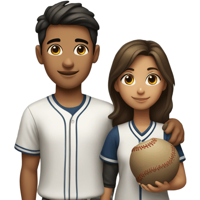 Girl brown hair olive skin with wasian boy pleasing baseball emoji