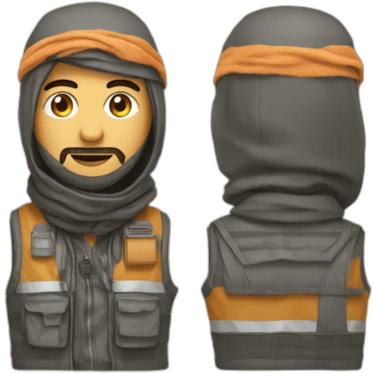 man with keffiyeh wearing bulky vest with electrical wires emoji